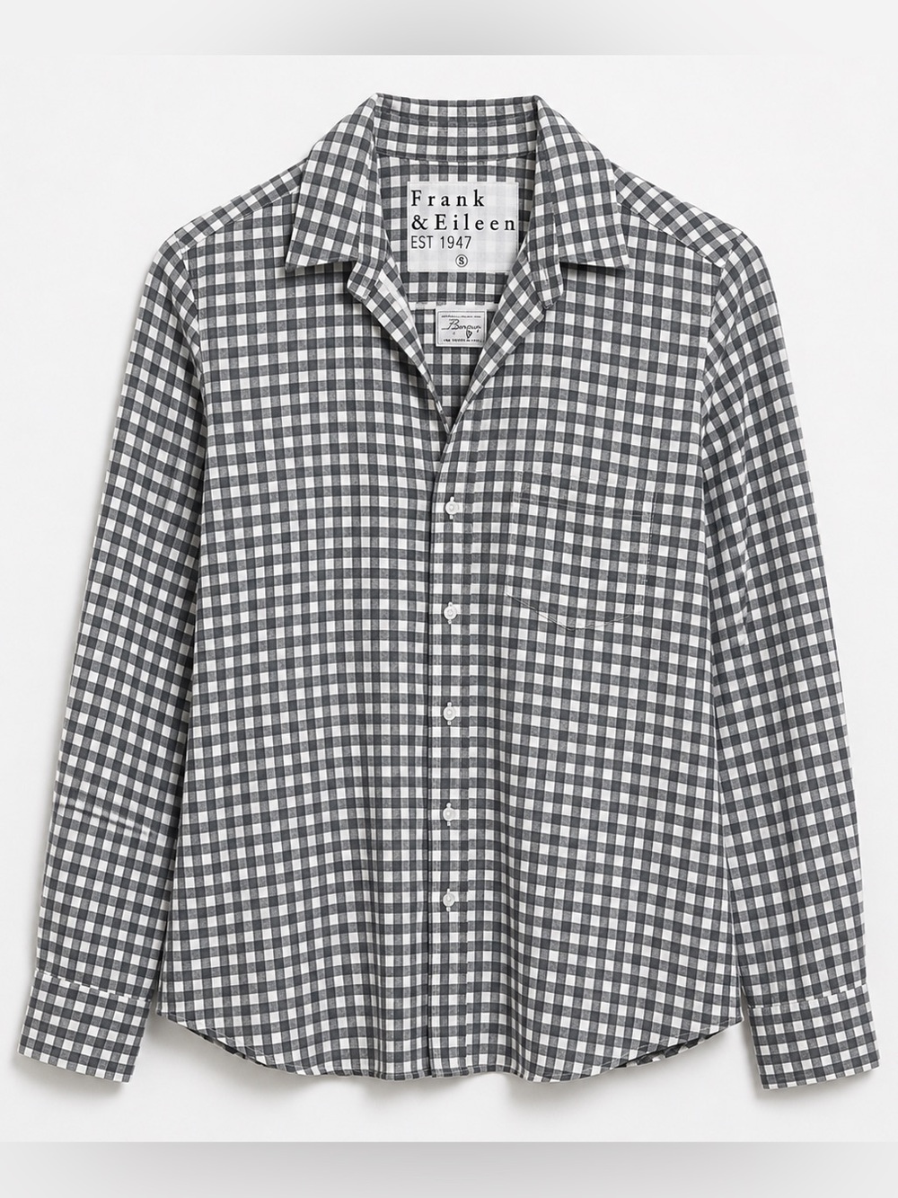Frank & Eileen Barry Gray Gingham Button Front Shirt Small Cotton